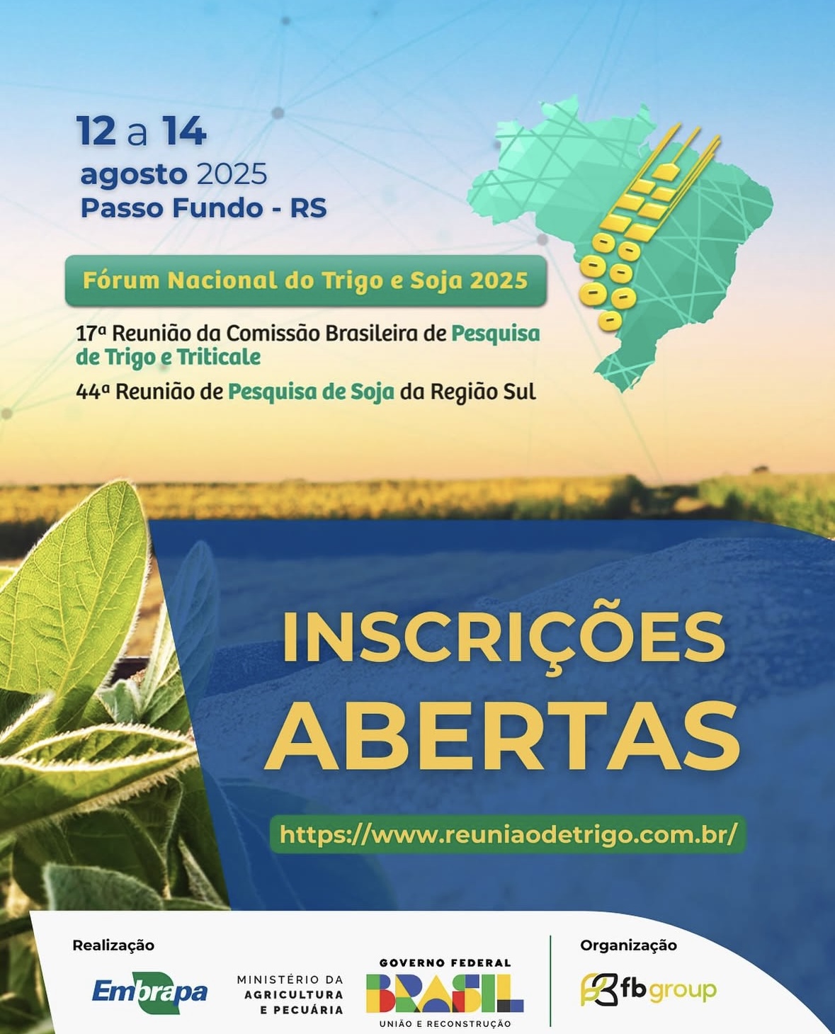 Evento deverá reunir pesquisadores de trigo e soja em agosto